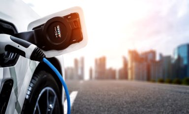 EV charging station for electric car in concept of green energy and eco power